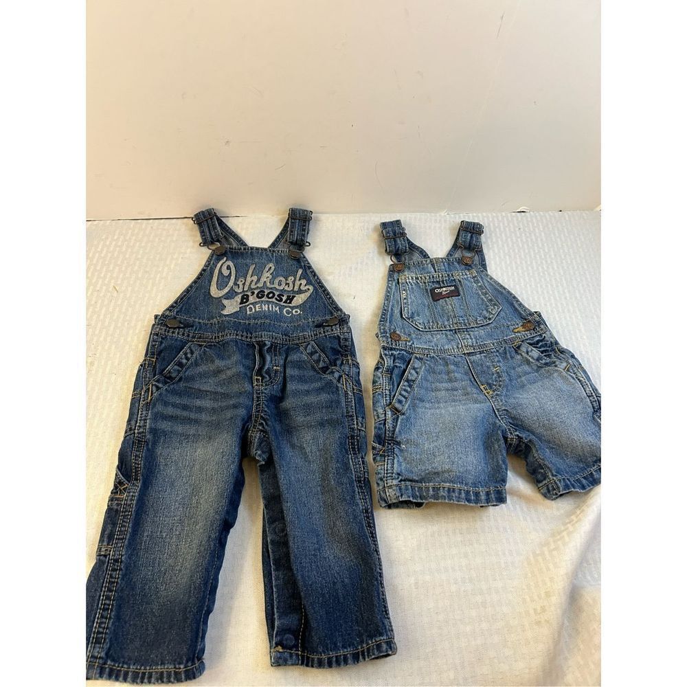 Oshkosh boys 9m lot denim overalls rn# 14974  2 pairs WT:  16.5-20.5 lbs 100 cot